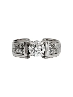 Bague or blanc solitaire accompagné