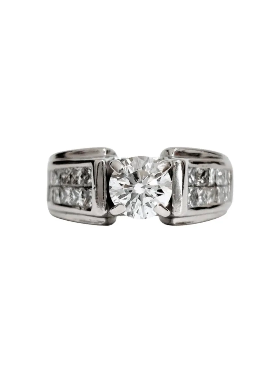 Bague or blanc solitaire accompagné