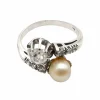 Bague or blanc toi & moi diamants et perle