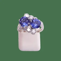Bague or blanc toi et moi tanzanites et diamants