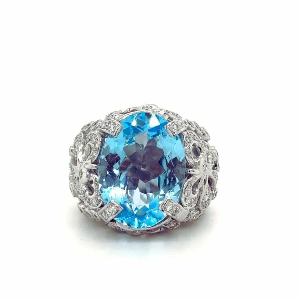 Bague or blanc topaze et diamants