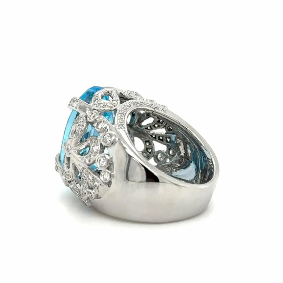 Bague or blanc topaze et diamants