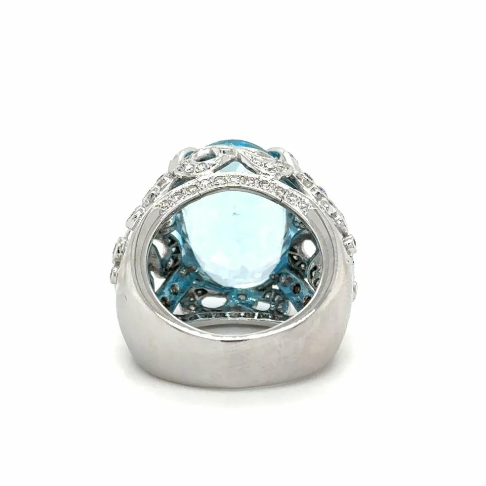 Bague or blanc topaze et diamants