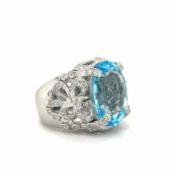 Bague or blanc topaze et diamants