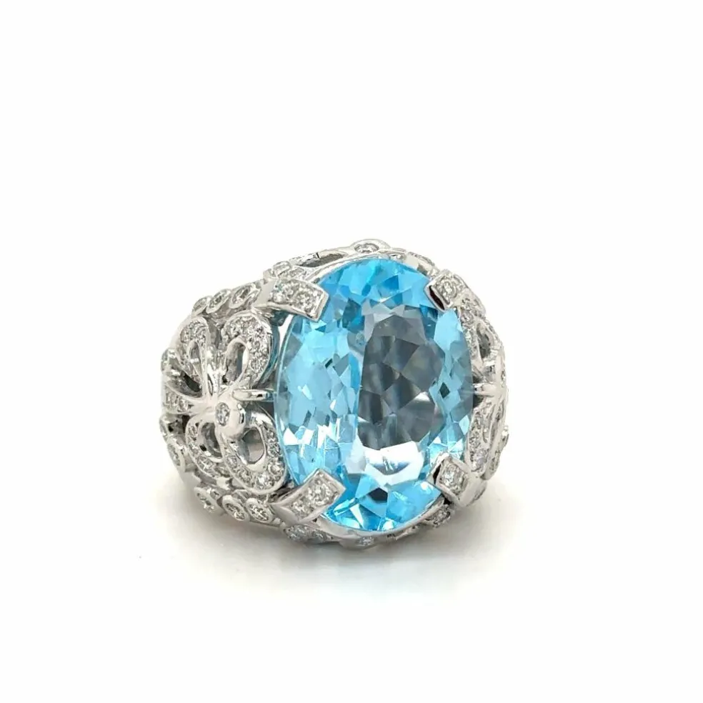 Bague or blanc topaze et diamants