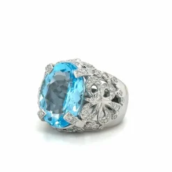 Bague or blanc topaze et diamants