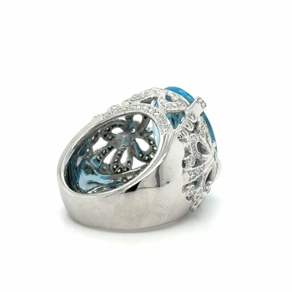 Bague or blanc topaze et diamants