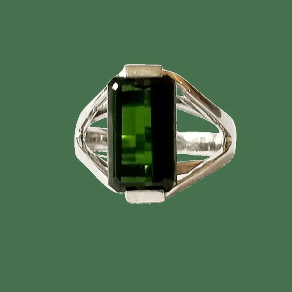 Bague or blanc tourmaline verte