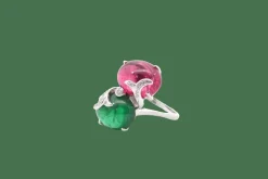 Bague or blanc tourmalines cabochons et diamants