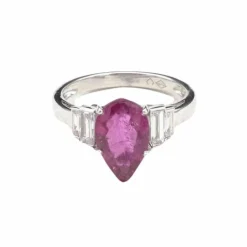 Bague Or blanc Tourmaline poire Diamants