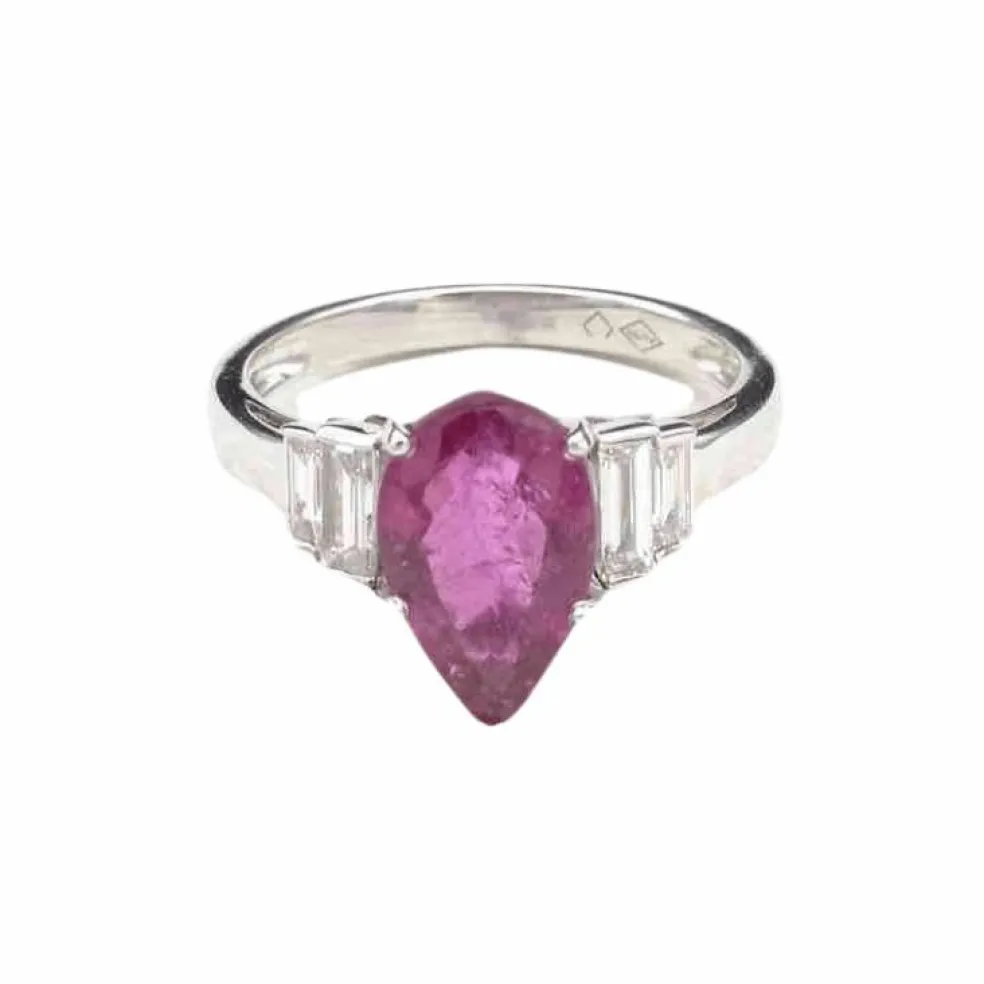 Bague Or blanc Tourmaline poire Diamants