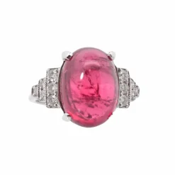 Bague Or blanc Tourmaline cabochon Diamants