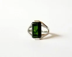 Bague or blanc tourmaline verte
