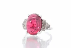Bague Or blanc Tourmaline cabochon Diamants