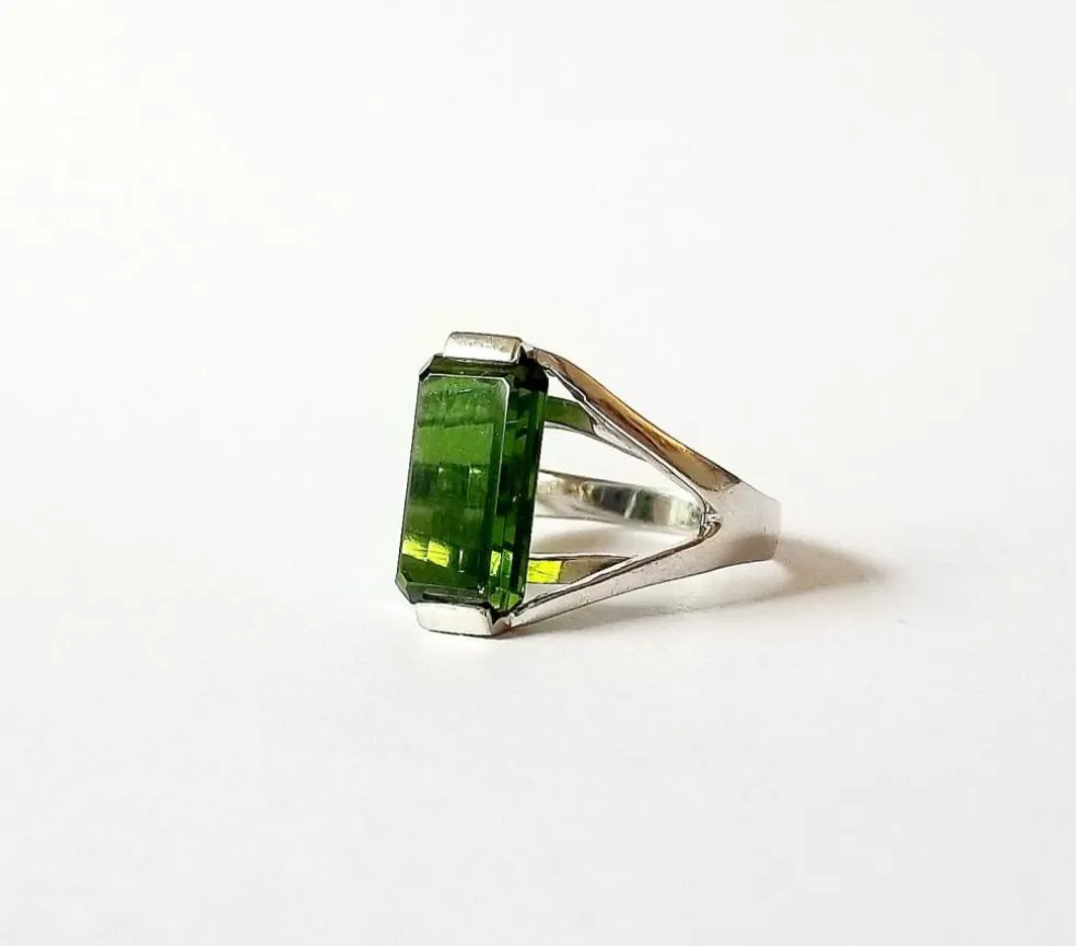 Bague or blanc tourmaline verte