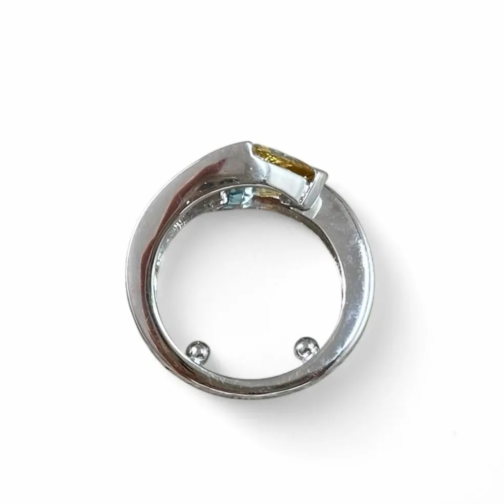Bague or blanc tourmalines bleue et jaune