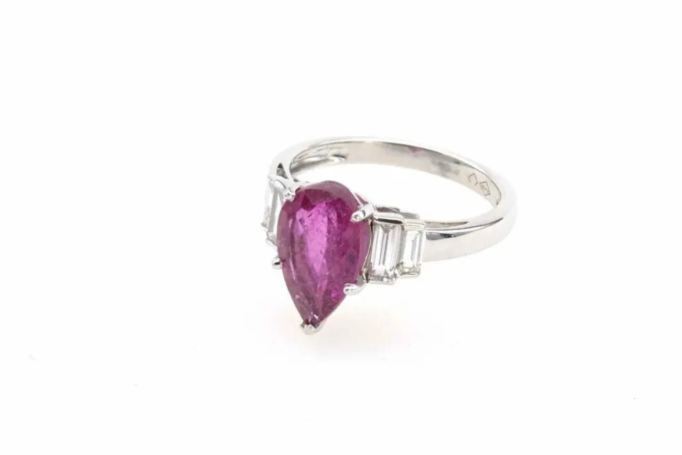 Bague Or blanc Tourmaline poire Diamants