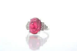 Bague Or blanc Tourmaline cabochon Diamants