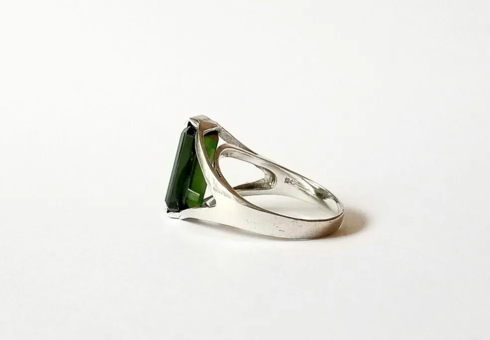 Bague or blanc tourmaline verte