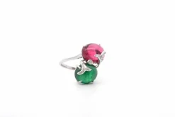 Bague or blanc tourmalines cabochons et diamants