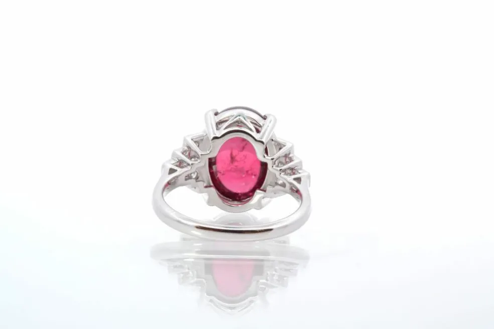 Bague Or blanc Tourmaline cabochon Diamants