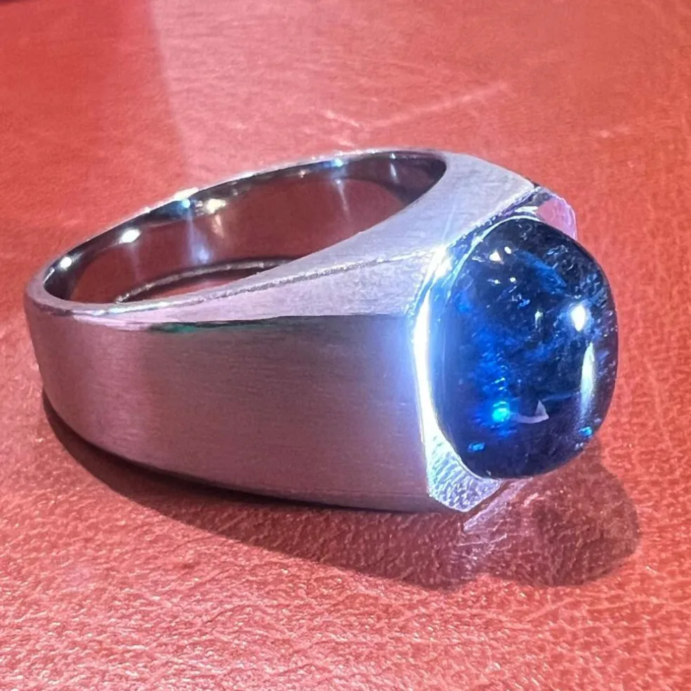 Bague or blanc tourmaline bleue