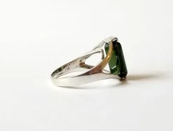 Bague or blanc tourmaline verte