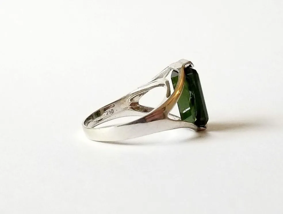 Bague or blanc tourmaline verte