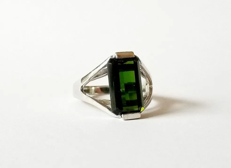 Bague or blanc tourmaline verte