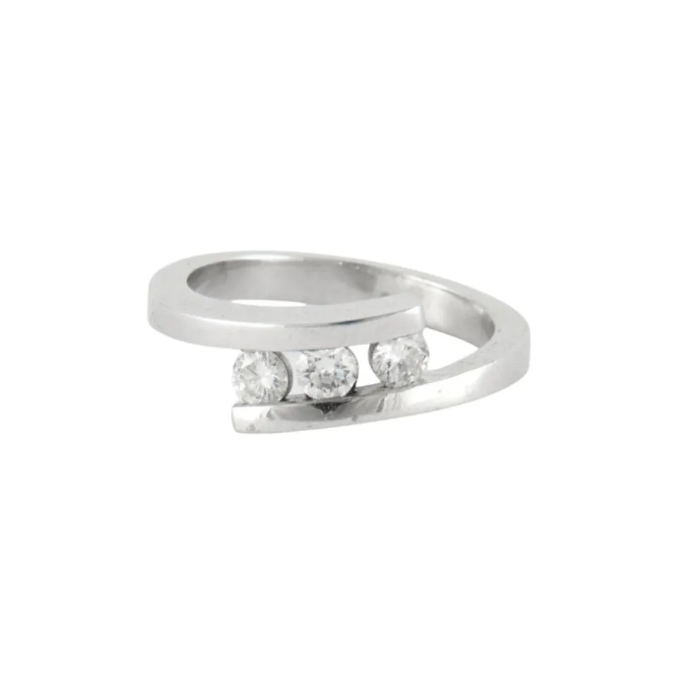 Bague or blanc trilogie diamants