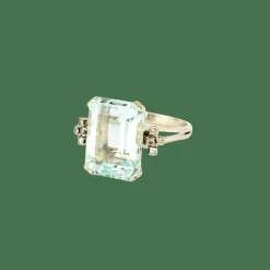 BAGUE OR, DIAMANTS & AIGUE-MARINE.