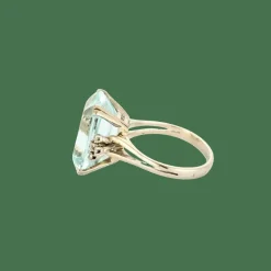 BAGUE OR, DIAMANTS & AIGUE-MARINE.