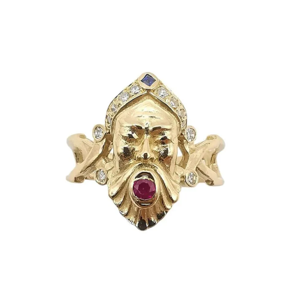 Bague or diamants saphir & rubis