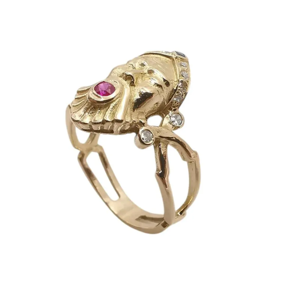 Bague or diamants saphir & rubis
