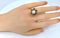 Bague or et argent perle fine et diamants