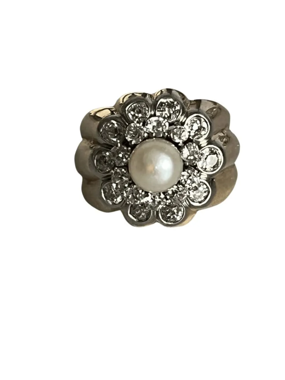 Bague Or Godronné Perle Diamants