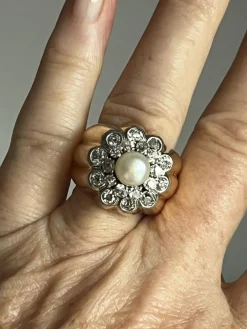 Bague Or Godronné Perle Diamants