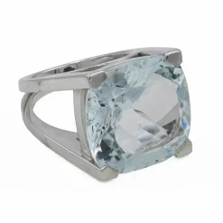 Bague Or gris Aigue-Marine