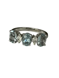 Bague or gris aigues-marines diamants