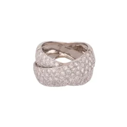 Bague or gris croisée pavage diamant