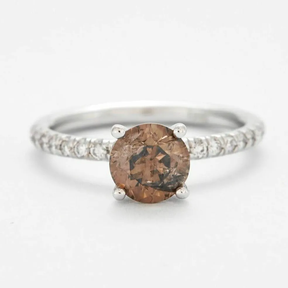 Bague or gris diamant fancy brown et diamants incolores