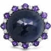 Bague or gris diamants améthystes et saphir