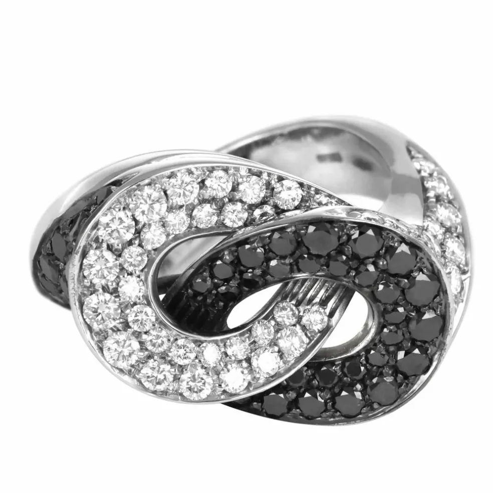 Bague Or Gris, Diamants Blancs et Noirs