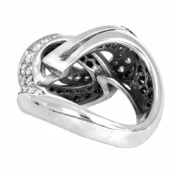 Bague Or Gris, Diamants Blancs et Noirs