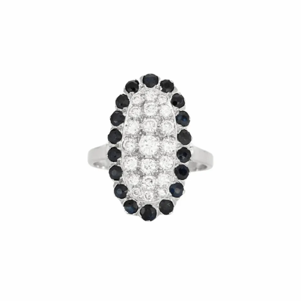 Bague or gris diamants et saphirs