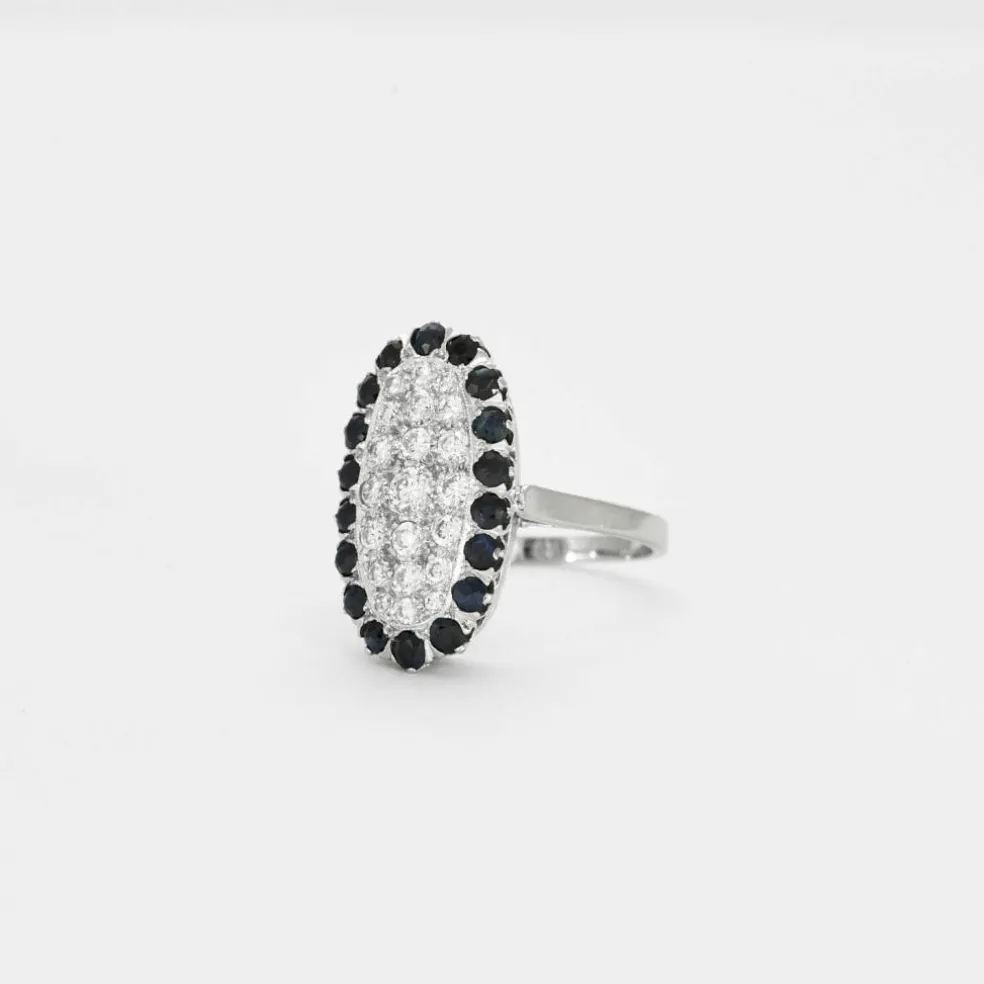 Bague or gris diamants et saphirs