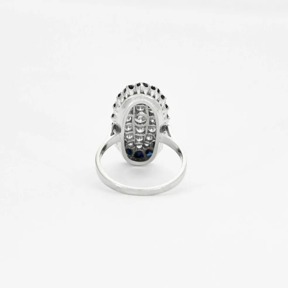 Bague or gris diamants et saphirs