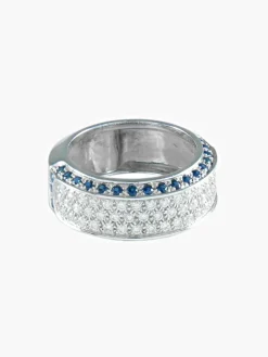 BAGUE OR GRIS -DIAMANTS-SAPHIRS