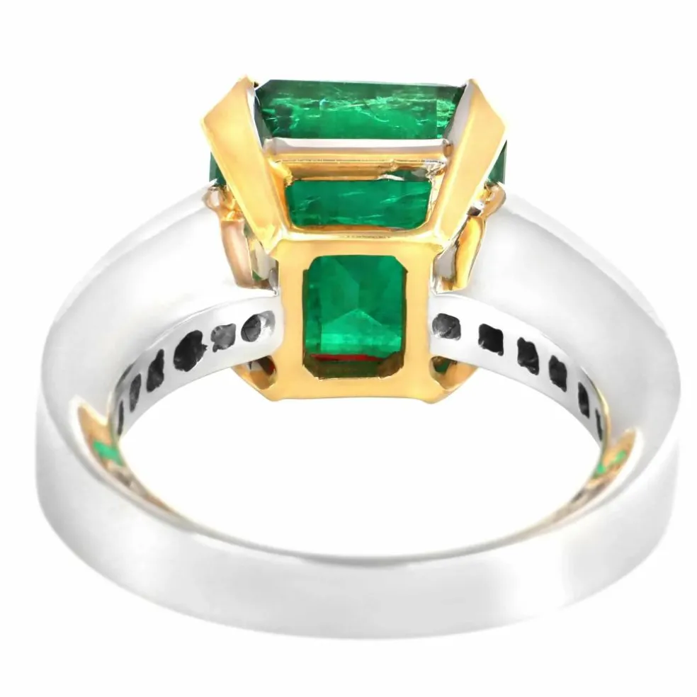 Bague Or Gris, Emeraude de Zambie et Diamants