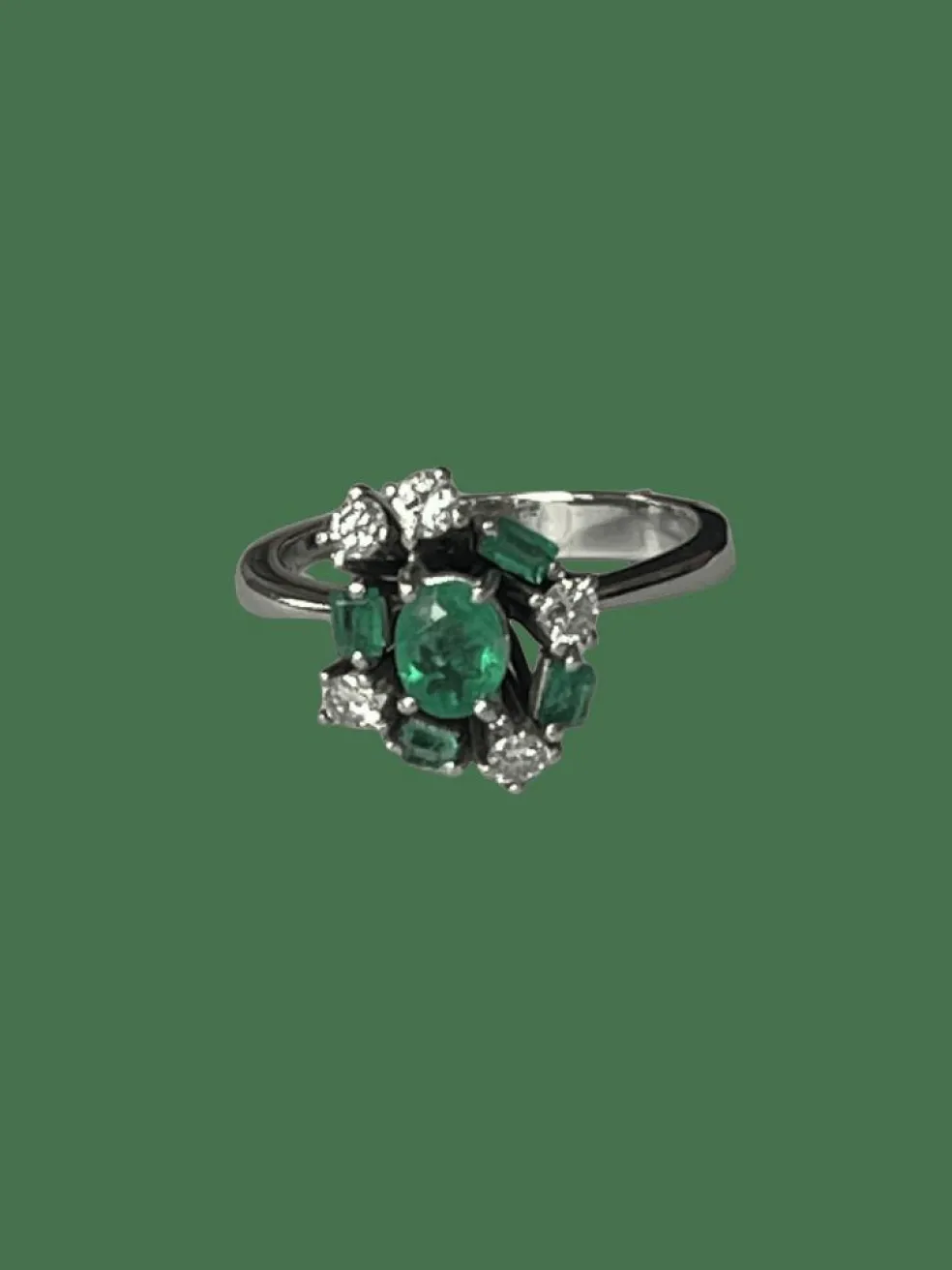 Bague Or Gris Emeraude Diamants